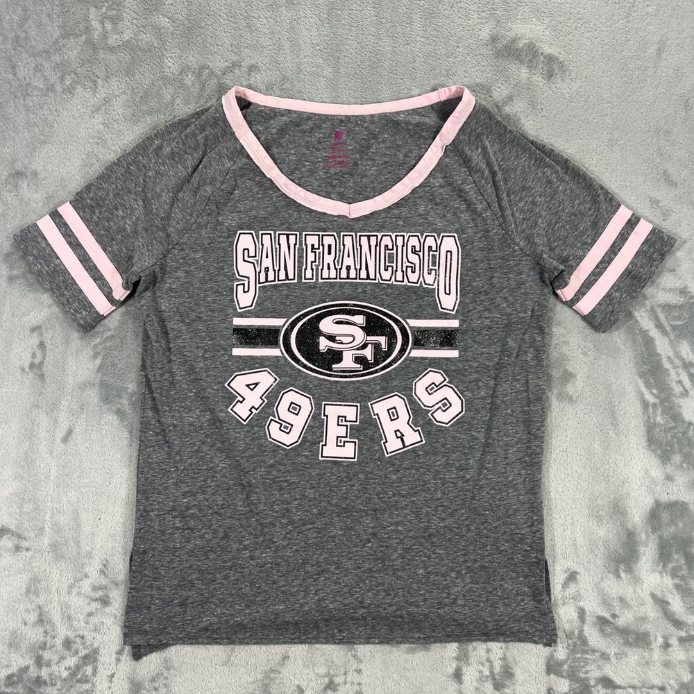 SAN FRANCISCO 49ERS NFL T-Shirt Teens Small Gray Pink Glitter Graphic Football